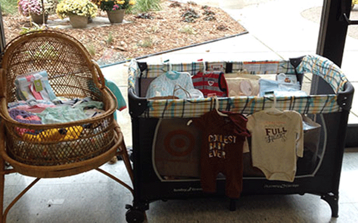 Cribs filled with donated items