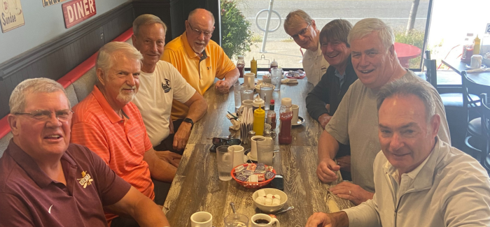 (L-R) Jerry Ryan '72, Dan Stone '72, Paul Overbeck '72, Tim Weyandt '72, Greg Dooley '72, Dave Buzickey '72, Dan Gavin '72, Paul Molitor '74