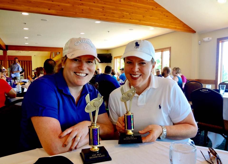 Megan Fee Smith’00 (left) won 2nd place at the UST Staff Tournament with Colleen Stephens’90.