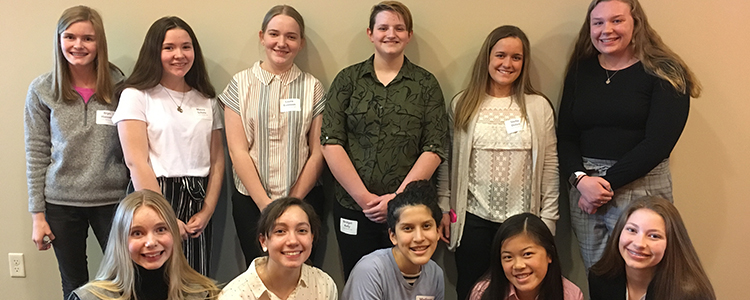 Back row (left to right): Bryn Hansen '22, Maura Schutz '22, Laura Evenson '22, Bridget Kelly '22, Stella Dolan '20, Anneke Van Oosterom '20. Front row (left to right): Alexandra Prodoehl '22, Maria Zago '22, Madigan Rios '22, Aimee Fiedler '22, and Audrey Graham '22.