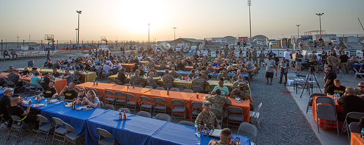Service members enjoyed a steak meal at the same time as their families back in St. Paul.