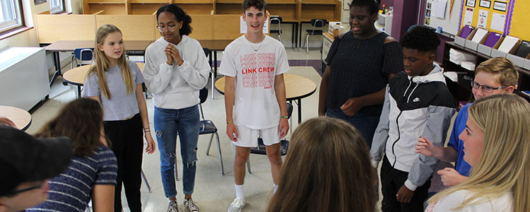 Later, ninth graders split into small groups to get to know some new friends.