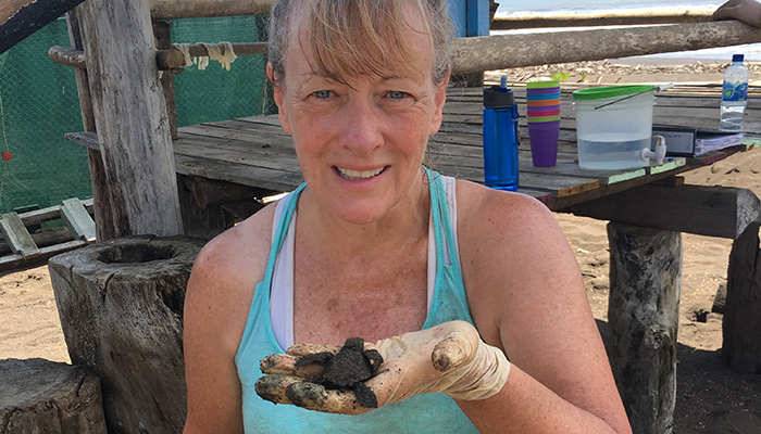 Science teacher Julie Quinn Kiernan holding one of the turtles she is helping to rescue.
