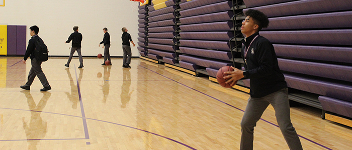 Some students chose to play basketball during lunch while the field house was open.