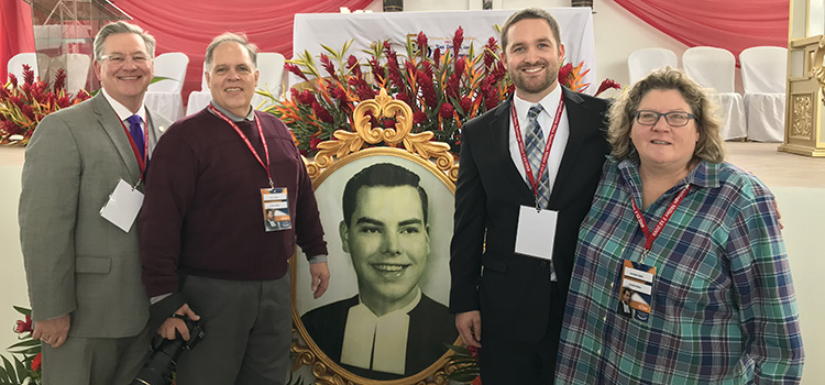 Frank Miley, Peter Gleich, Joe Miley '11, and Lou Anne Tighe attended the beatification of Blessed Brother James Miller.
