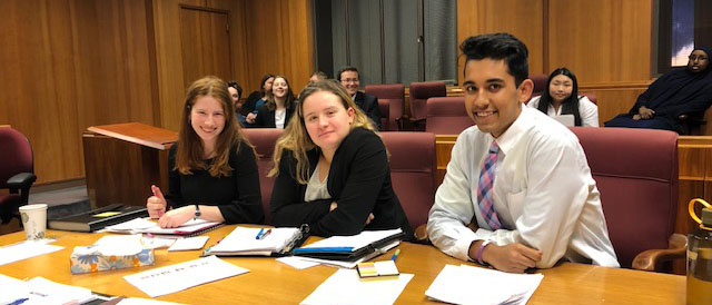  Seniors Lucy Johnston, Olivia Kalla, and Ethan Thompson enjoy learning about the judicial system.