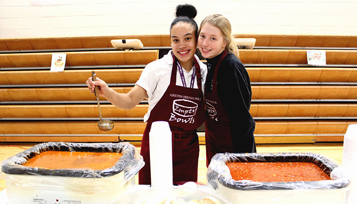 Sydney Jackson '20 and Grace Coyle '20 volunteered to serve food at Empty Bowls.