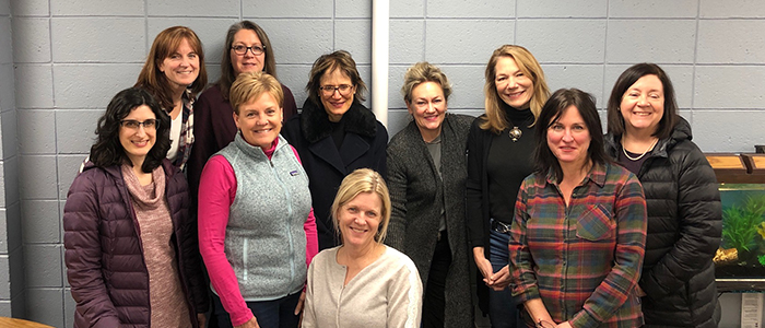 L to R: Julie Chi, Jenny Vinck '88, Val Mooney, Val Tracey, Mary Rossini '78, Stephanie Stowell, Sara Mountain '78, Martha Swendsen, Sarah Zirnhelt, Nora Fitzpatrick.