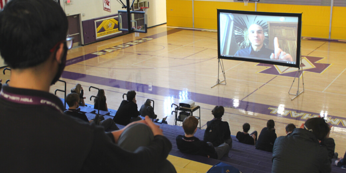 Students viewed a video message from Dr. Anton Treuer as part of the Justice Week programming.