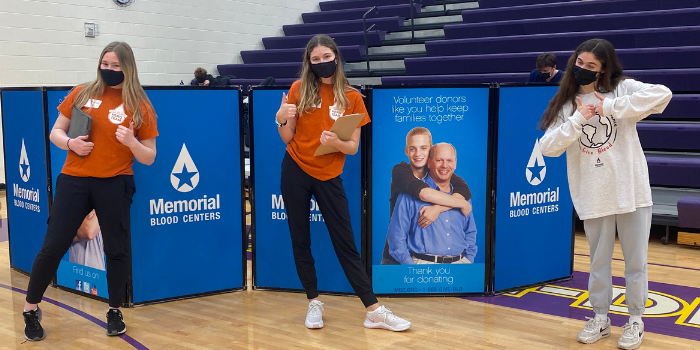 Tatum Evans '21 and Alice Spong '21 organized the Spring Blood Drive, which collected 94 units of blood - enough to save 282 lives. Allie Sowatzka '22 shadowed them to learn how to run the drive next year.