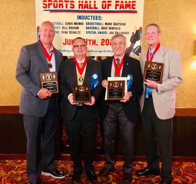 Bill Rossini '65, Mark Gautschi '70, Joe Gallagher '82, and Chris Weinke '90.