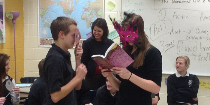 Students in Values often learn by doing - such as here, acting out Romeo and Juliet. All photos taken prior to COVID-19 pandemic.