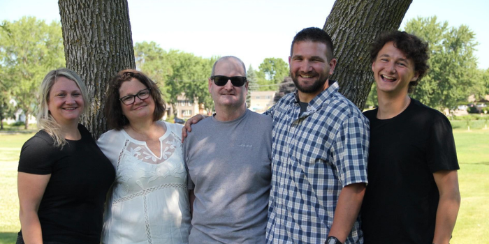 The Gowan family: Meghan Gowan Huss '03, Ronda McCauley Gowan '82, Dan Gowan '81, Greg Gowan '08, Sam Gowan '15.