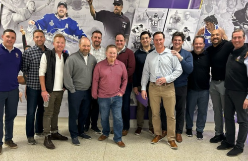 L to R: Sean Van Gemert '96, Jeff Lepley '01, Tom Burt '02, Matt Runyon '94, Matt Long '92, John Lamey '94, Jim Wieland. '93, Chris Schwab '93, Greg Haffley '95, Jason Schwab '95, Jim Runyon '94, Mike Floyd '08, Steve Walsh '85