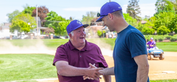 (L-R) Jim O'Neil '74, Joe Mauer '01