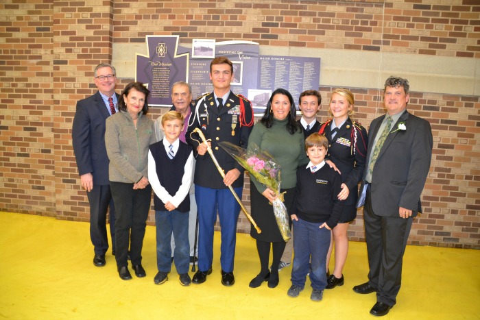 President, Frank Miley and Cadet Colonel Eli Andrzejek'17 and Family