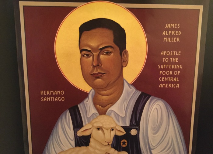 Tighe commissioned from local artist Nicholas Markell an icon of Brother Miller, which depicts him in overalls and holding a lamb.