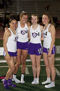 Sydney Jackson, Kate Kohler, Althea Gutzmann, and Lucia Frias- Wackman after their win at the Hamline Elite Meet. 