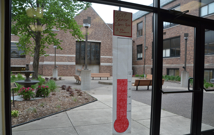 Senior Class Gift Thermometer in the Link on the CDH Campus, made by Senior Class Gift Committee member, Kelly McNaughton.