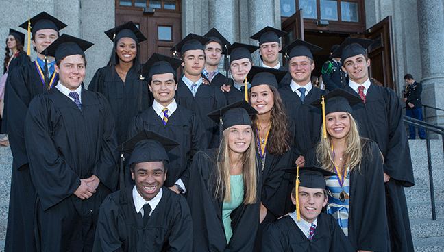 Graduates gather on Cathedral steps
