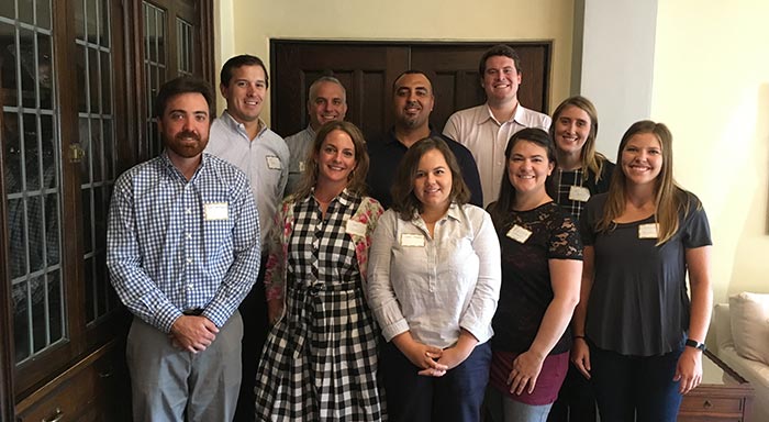 Back Row (L-R): Josh Peltier'06, Bob Bichler, Phil Archer'99, Isaac Lovdahl, Ali Weiss'11, Front Row (L-R): Tyler Schoenbauer, Sue Cranston, Sophie Mongoven, Rebecca Strauss, and Carolyn Osdoba