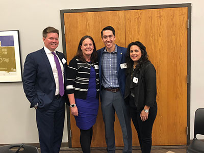 L to R: Brian Whinnery'98, Kate Steineman'94, Tony Fisher'93, Krista O'Malley'90