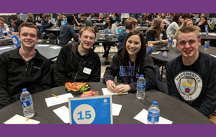 Academic World Quest team members (L-R): Matt Voigt’18, Alec Tennis’18, Julia Guttery’18, and Michael Burke’18.
