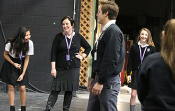 Students in Acting 1 class enjoy Kreitzer's improvisational challenge in order to build confidence, risk-taking, creative thinking, and quick response.