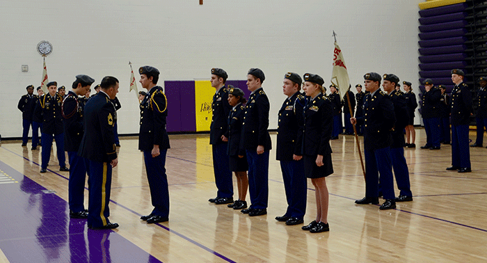 University of Minnesota’s senior ROTC unit inspects CDH's Corps of Cadets.