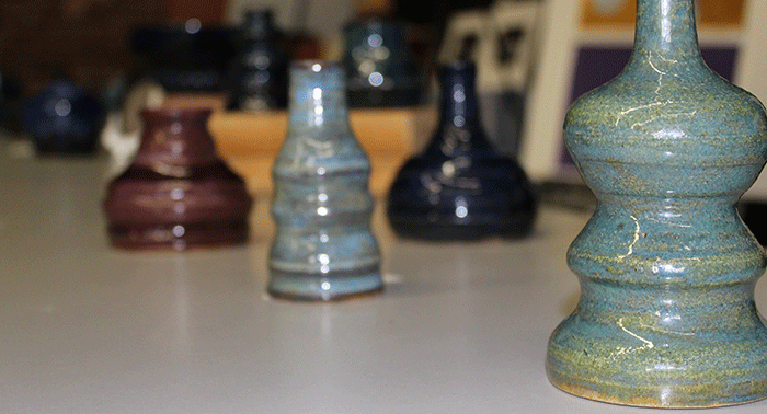 Ceramic pieces on display at the Reception during Fine Arts Week.