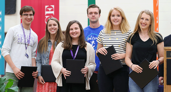 National Merit Scholarship Commended Students, Teuber, Rueter, McTeague, Voight, McMahon, and Sticha, were recognized at the assembly. 