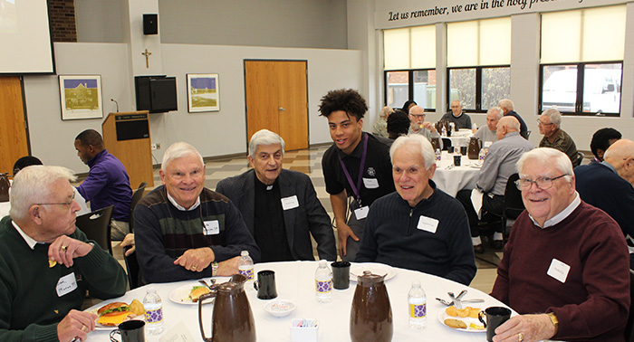 Dan Moran, Mike Ackerson, Fr Forliti, Pete Seghieri, and Jim Paskett, visited with Elijah at lunch.