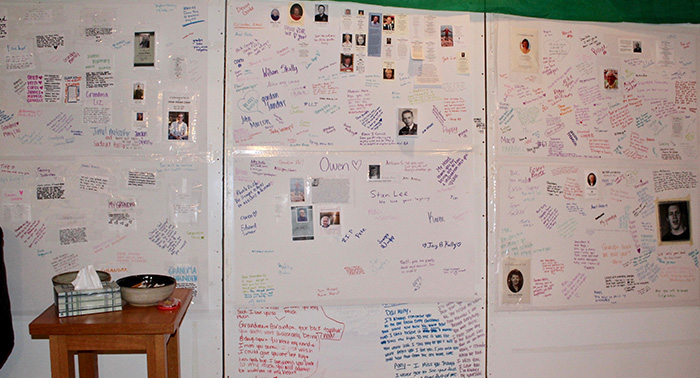 The Wall of Remembrance in the Pax Christi Chapel
